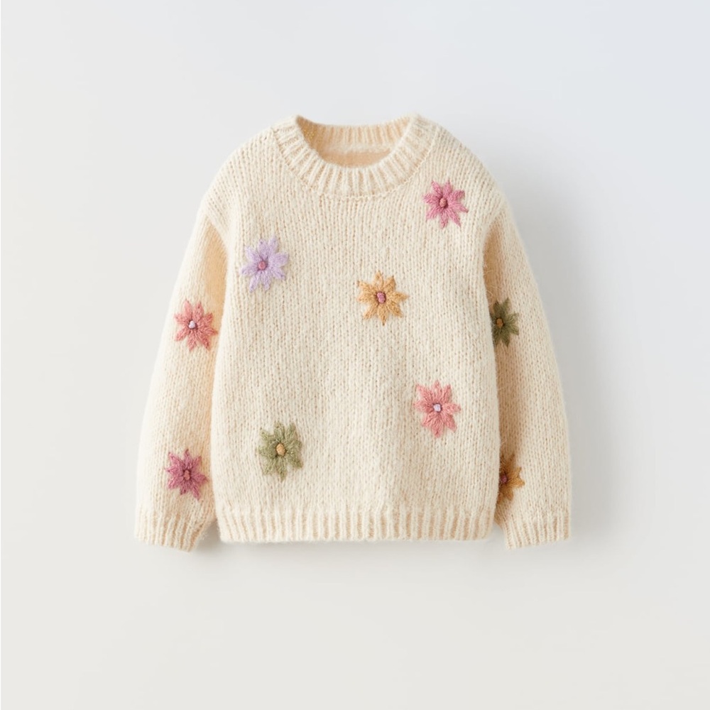 Zara Kid Knitted Sweater with Flowers Size 5-6